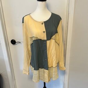 Nino Wong Vintage Colorblock Button-Up Women's Top XL